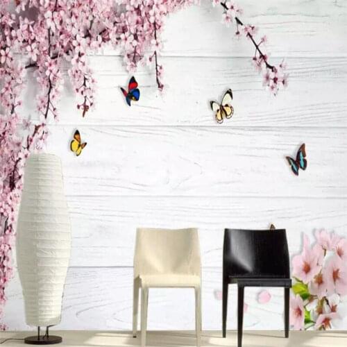 Romantic cherry wood board 3d background wall professional production mural wallpaper wholesale custom poster photo wall