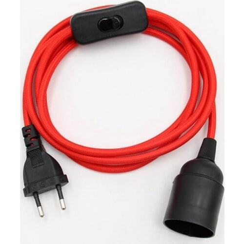 2 Meters 220V EU Plug Power Cord With Button Switch E27 Fittings Bulb Lamp Socket