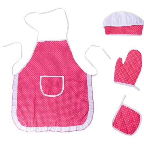 4pcs Kids Cooking And Baking Set Apron Gloves Hat Chef Kitchen Play House Toy