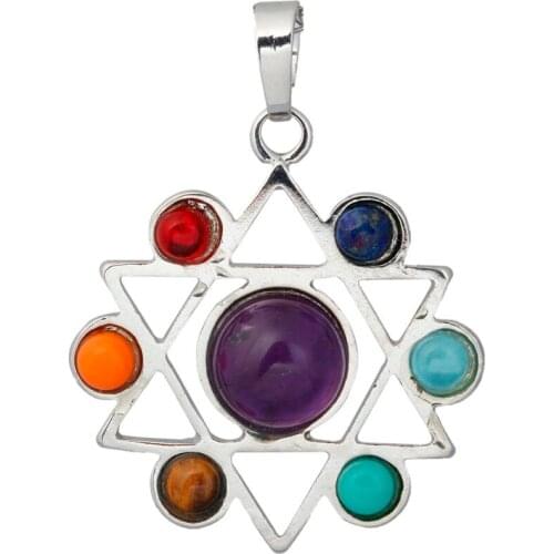 SUNYIK 7 Mix Chakra Stone Dowsing Reiki Healing Pentacle Star Charms Pendant Jewelry
