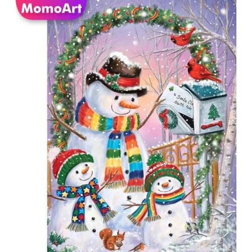 MomoArt DIY Diamond Embroidery Snowman Picture Of Rhinestone Scenery Diamond Painting Full Drill Square Mosaic Winter Home Decor