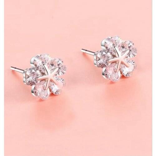High Quality Pretty Flower Shape Crystal Gems Beads Fashion Silver Color Earrings Jewelry 1 Pair w4679