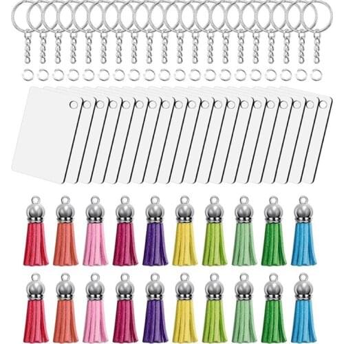 X4YA 80 Pcs Sublimation Blank Products Keychain Blank Tassel Key Ring Suitable for Diy Office Label Art Craft Decoration