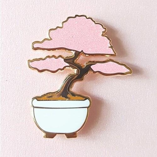 YAOJIE Sakura Bonsai Plant Glitter Tree Brooch Pins Enamel Metal Badges Lapel Pin Brooches Jackets Fashion Jewelry Accessories
