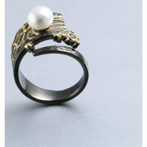 S925 silver inlaid natural freshwater pearl ring Baroque restoring ancient ways ring opening female manufacturer wholesale