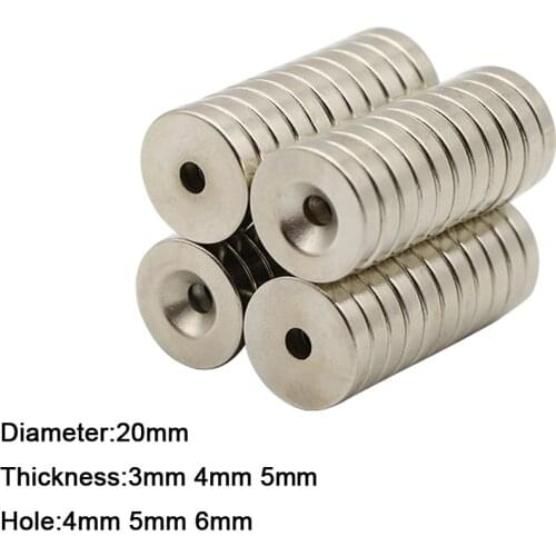 10pcs Neodymium Magnets Dia 20mm With M4 M5 M6 Countersunk Ring Hole Rare Earth Strong Crafts Magnet N35