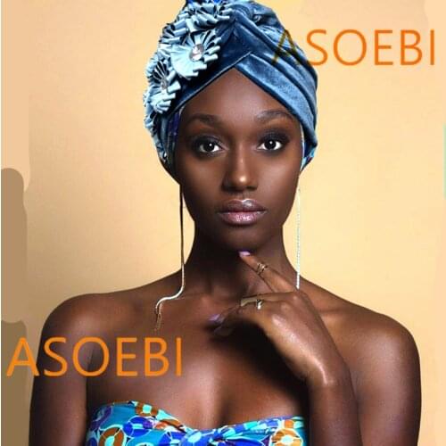 2020 design African Hats Nigerian Turban Gele velvet cap headtie turban with stones Women Cap For best selling asoebi auto gele