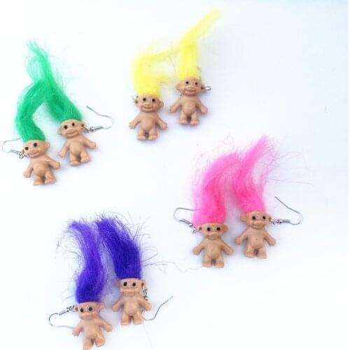 2021 New Creative Cute Ugly Cute Baby Dangle Earring Funny Colorful Hair Babies Pendant Earring for Girls Party Gifts Jewelry