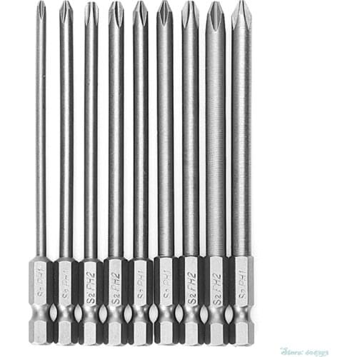 9Pcs/Set 1/4'' 100mm S2 Magnetic Hex Cross Head PH1 PH2 Electric Screwdriver Bit