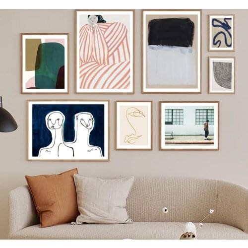 Abstract Striped Dress Girl Line Figure Geometry Wall Art Prints Canvas Painting Nordic Poster Decor Pictures For Living Room