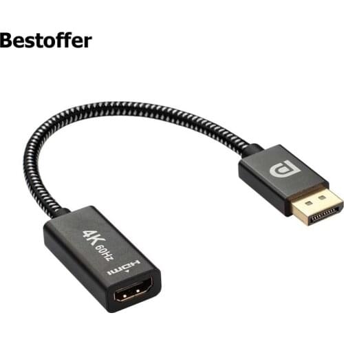 Display Port DP to HDMI 2.0 Adapter cable 4k60hz Male to Female Connector 0.2m 32AWG Black