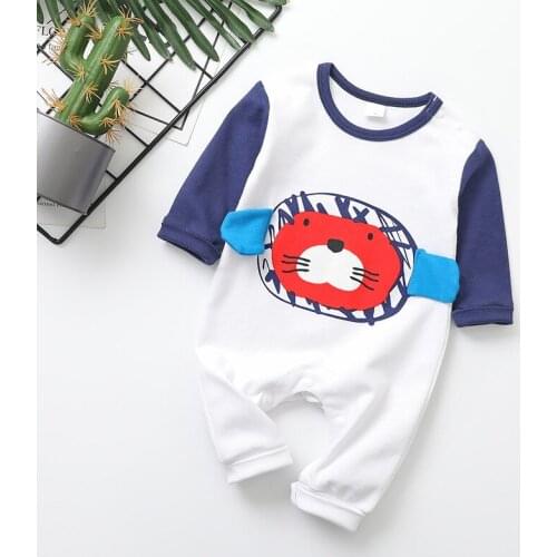 White Jumpsuit for Babies 100% Pure Cotton Lion Costume Boy Pajamas Sleepwear for Newborns