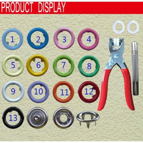 Free fee 9.5mm colorful ring prong brass faster snap button with a plier+a hand tool for baby clothes
