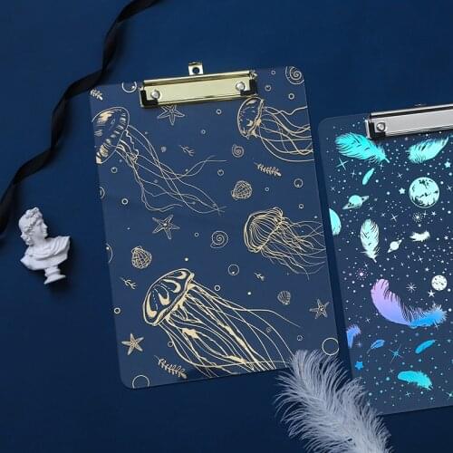 A4 Paper Writing Pad File Folders Document Holders Big Starry Sky Clipboard Transparent School Office Stationery Clip Board