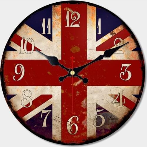 London British Flag Wooden Wall Clock,Large Wall Clocks Retro London Street Old Car Silent Round Clock, Vintage Wall Clock