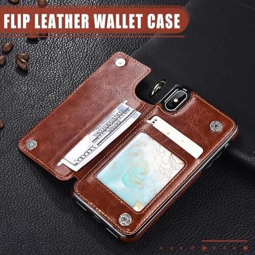 Luxury Retro PU Card Holder Genuine Leather Wallet Phone Case For iPhone XSmax XR XS X 7 8 6 6s Plus 5 s SE Flip Card Cover