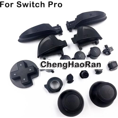 ChengHaoRan Black ABXY D-Pad ZR ZL L R Keys Replacement Full Set Buttons w/Thumbstick Caps for Nintendo Switch Pro Controller