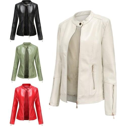 Black PU Leather Jacket Zipper Biker Coat Faux Leather Outwear Womens Fashion Jacket 2021 Spring Autumn