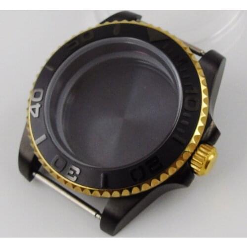 BLACK PVD Plated Watch Case for NH35 NH35A No Magnifier Brushed Insert Seeing Backcover Unidirectional Bezel