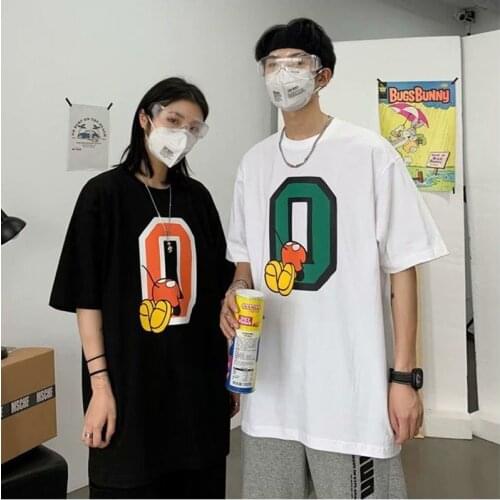 Women and Men T Shirt Print Short Sleeve O Neck Harajuku Streetwear Hip Pop Oversized Couple Clothing Cute Cottopn Male Tops