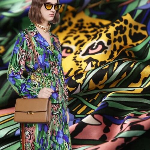 100x140cm Tiger Flower Print Charmeuse Imitate Silk Satin Fabric for Woman Blouse Summer Dress Pajama Shirt and Pants Sewing DIY