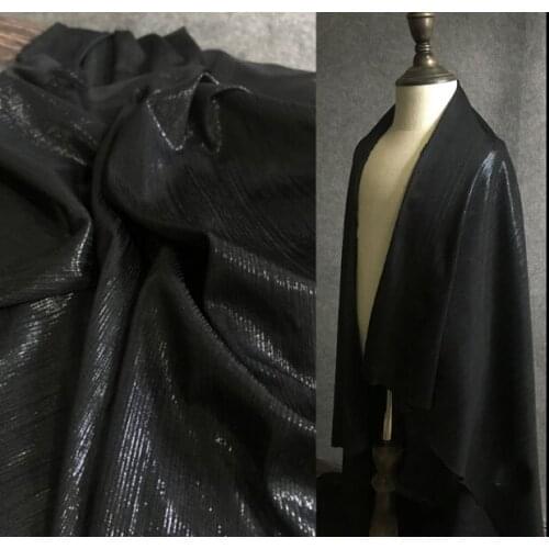 Imported chiffon dress fabric with black elastic bright silk draping smoothly without trace