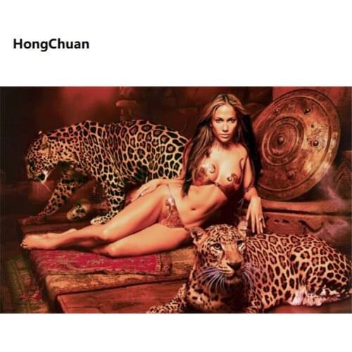 Leopard Girl, Christmas 5D DIY Square Round Diamond Painting Cross Stitch Mosaic Home Decoration Mural New Year Gift