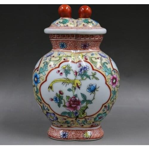 Famille Rose Ceramic Enamel Flower And Bird Pattern Mother And Son Jar Qianlong Year Mark Of Qing Dynasty