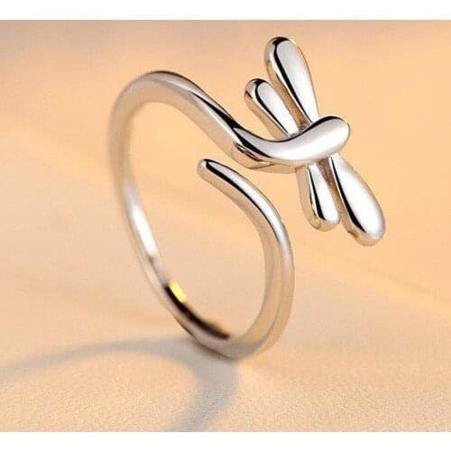Retro Silver Color Shining Dragonfly Adjustable Ring Luxury Elegant Wedding Party Jewelry Valentines Day Wedding Banquet Gifts