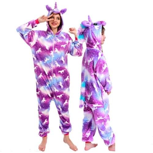Unicorn Onesies Winter Kids Totoro Stitch Bear Panda Onesie Children Anime Costumes Adults Girls Boys Flannel Sleepwear Pajamas