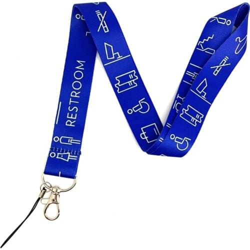 Color Blue Warning Sign Printed Cool Keychain Lanyard For Keys Badge ID Holders Mobile Phone Hang Rope Neck Straps Accessories
