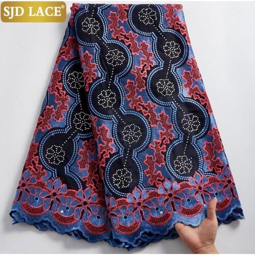 SJD LACE 2021High Quality African Swiss Voile Lace Fabric With Stones Soft Embroidery Dry Voile Lace Materials For Garment A2343
