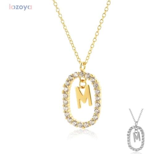 LOZOYA 925 Sterling Silver Gold Clear Zircon CZ Alphabet 26 Letter A-Z Pendant Long Chain Necklace Women Initial Choker Jewelry