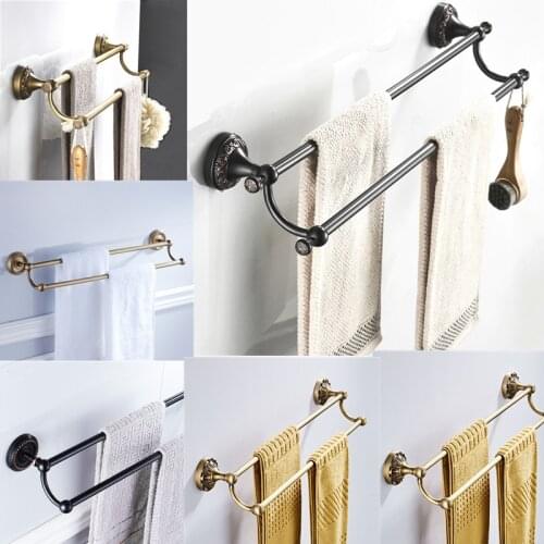 Bathroom Carved Towel Bar Set Vintage Bath Towel Holder 60cm Wall Mount Bathroom Accessories Oil Rubbed Bronze