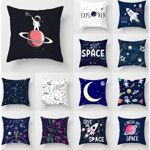 45*45cm Outer Space Cushion Cover Polyester Spaceship Astronaut Decorative Pillowcase Cosmos Planet Car Sofa Throw Pillow Cases
