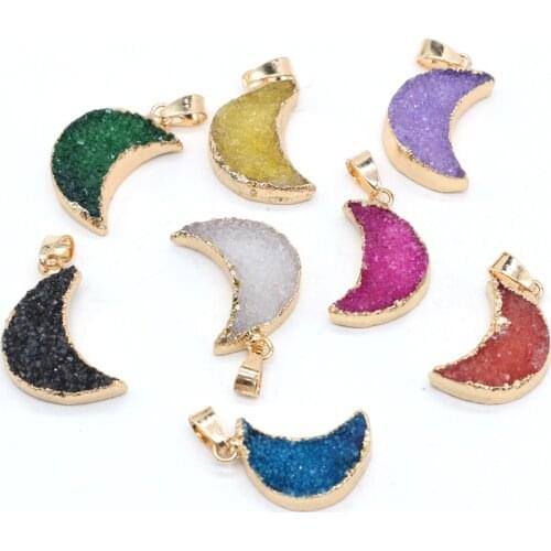 New High-quality Natural Semi-precious Stones with Gold-plated Crystal Bud Moon-shaped Pendant Suitable for Making Jewellery
