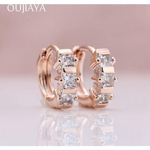 OUJIAYA Luxury 585 Rose Gold Women Dangle Earrings Small round Drop Earrings Natural Zircon Fashion Wedding Square Party Gift A8