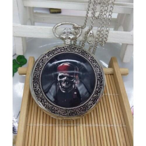 Vintage bronze silver Pirates of the Caribbean skull pocket watch necklace and mans chain gifts wholesale