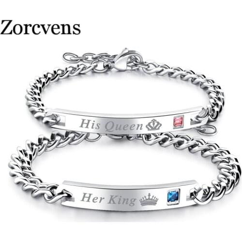 ZORCVENS Her King Bracelets His Queen Couple Bracelets with Crytal Stone Boyfriend Girlfriend Lover Jewelry Drop Shipping