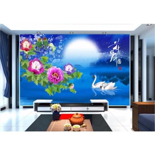 Custom photo 3d room wallpaper The moon flowers swan home improvement decoration painting 3d wall murals wallpaper for walls 3 d