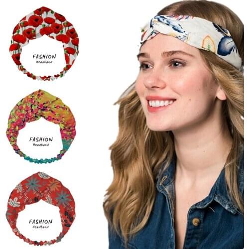 2020 Fashion Women Summer Hair Accessories bandana Hair Bands Poppy Pattern Print Headbands Cross Bandanas HairBands Scrunchies