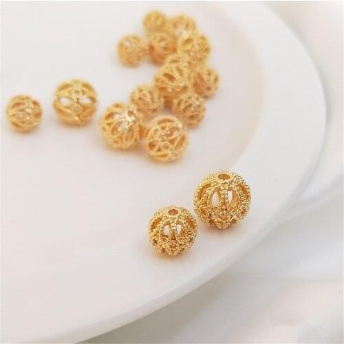 14K Gold Filled Hollow out flower ball, round bead, hydrangea bead, diy string bracelet, necklace, jewelry, loose bead material