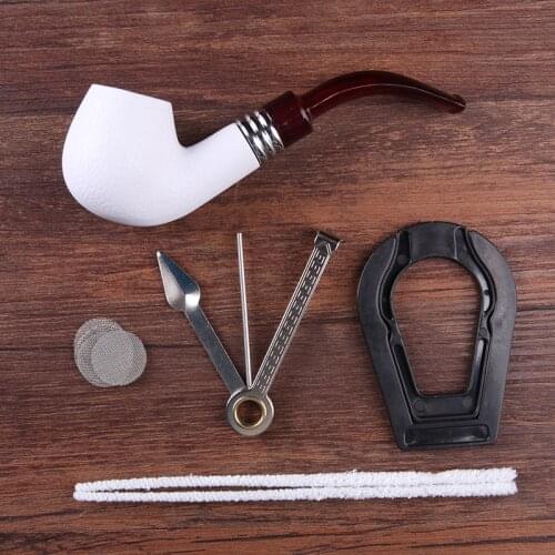 Marbleized Tobacco Smoking Durable Pipe white With Cloth Bag 1pcs P1121