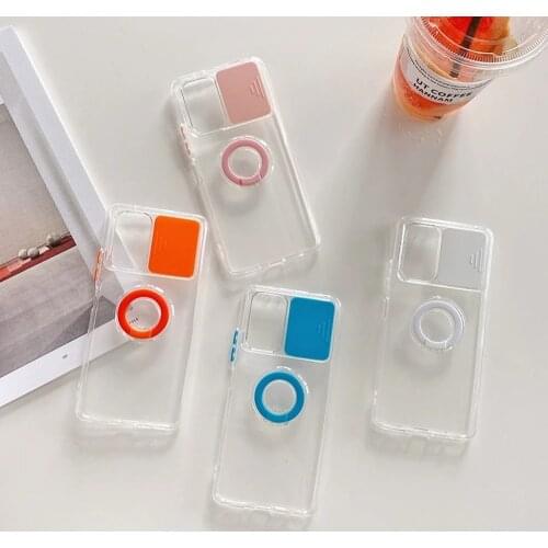 Slide Camera Shockproof Clear Case For Xiaomi Redmi Note 10 9 10S 9S 9T 9C Pro Ring Stand Soft Cover For Mi 11 Poco M3 Protector