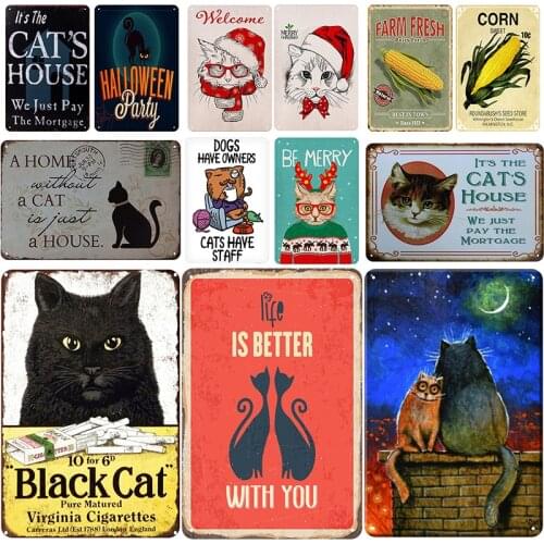 Christmas Dress Up Cat Plaque Metal Vintage Cats House Tin Sign Decor Vintage Home Pet Shop Decoration Metal Poster Metal Plate