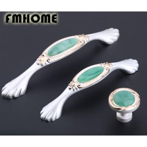 128mm europen style Gold and silver kitchen cabinet cupboard door handles green jade resin darwer tv cabinet knobs pulls 96mm