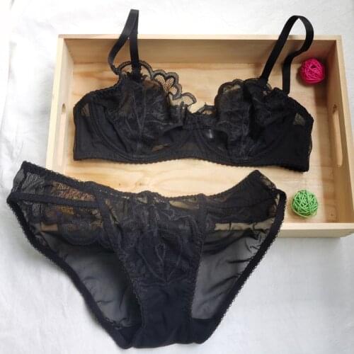 Sexy lingeriet ultra-thin non-bump lace large size bra briefs set ladies underwire plus size bra set plus size