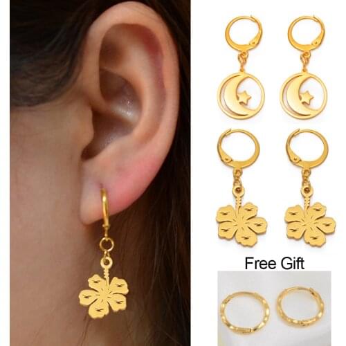 Anniyo Hawaiian Hibiscus Earrings Women Girls Round Star Moon/Flower Bird Kiribati Earrings Jewelry Gifts Chuuk Guam #148221