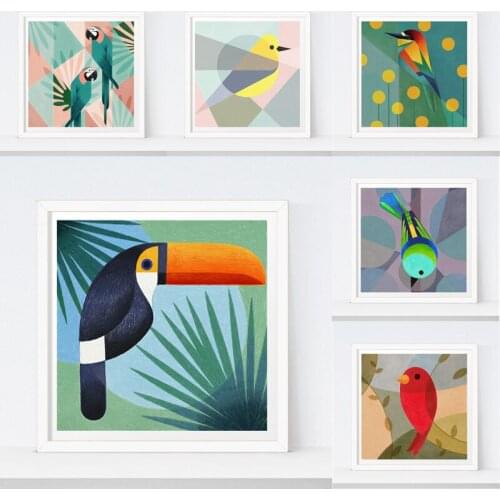 Nordic Modern Fresh Animal Bird Geometry Childrens Room Bedroom Decorative Painting Poster Wall Art Canvas Posters