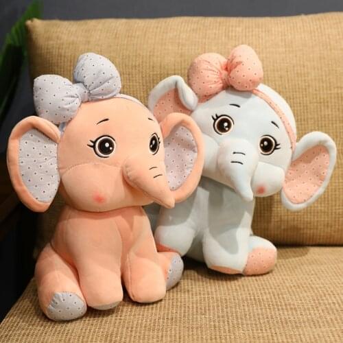 Elephant with Bow-knot Plush Toys Super Soft Baby Bedtime Body Pillows Companion Stuffed Animal Plushie Dolls Kawaii Playmate
